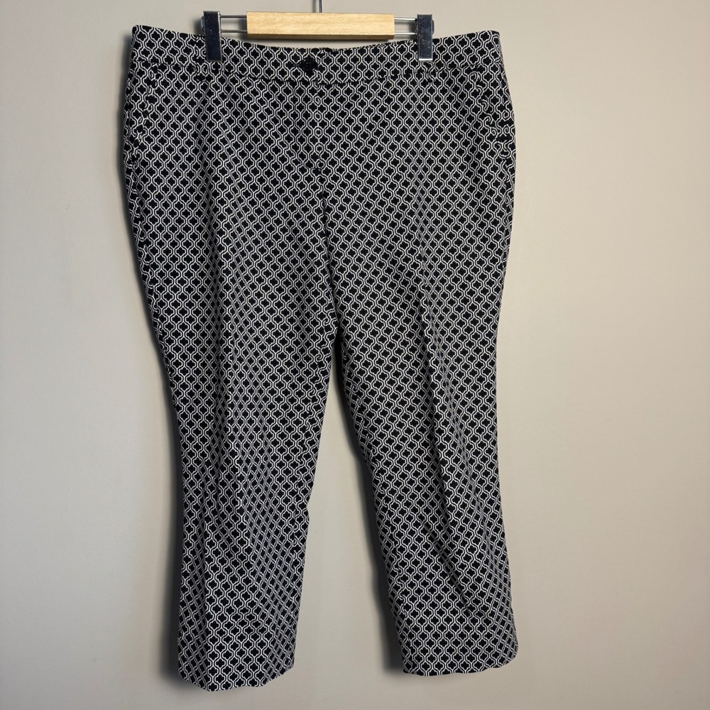Dalia Women's Geometric Print Ankle‎ Pants Black White 14 Career Office Casual